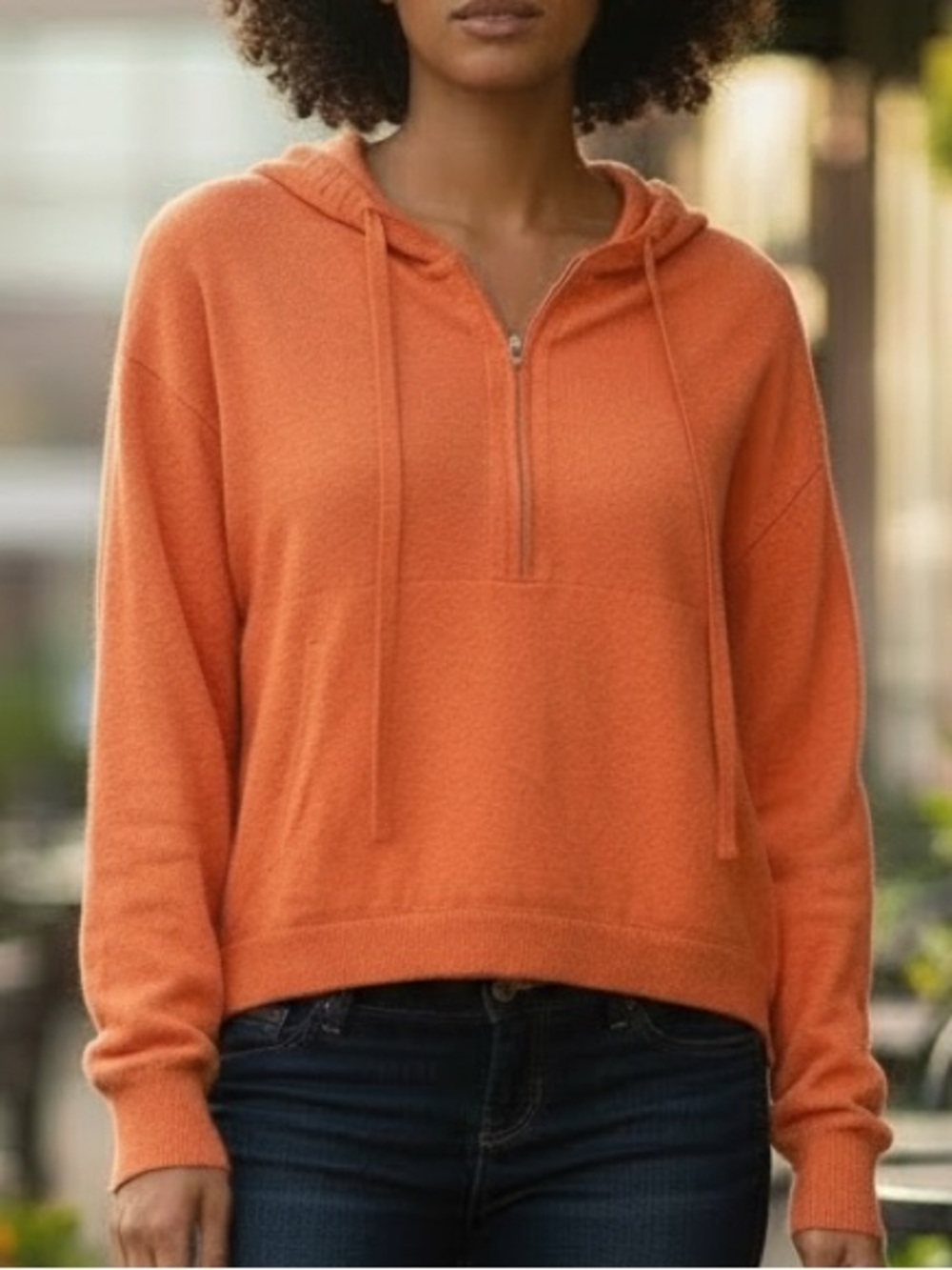 Elliott Lauren Cashmere/Cotton Sweater Pullover Hoodie, XS, Melon (orange)